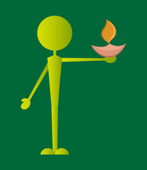 Cartoon Man Holding a Fire Lamp
