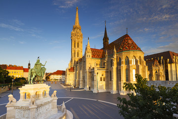 Morning view of Matthias church in historic city centre of Buda, Hungary.
