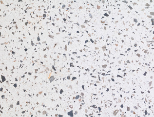 terrazzo flooring pattern old texture small stone black and crack cement white background with copy space add text