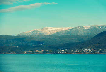 Beautiful fjord of Mo i Rana city. The beautiful nature of Norway