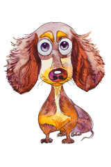 Watercolor Dachshund dog . Chinese New Year. Christmas card