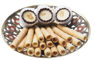 Sweets and waffles on a plate