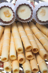 Sweets and waffles on a plate