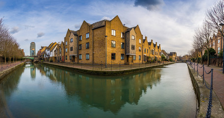London, England - Panoramic view of the Ornamental Canal at St Katharine's & Wapping