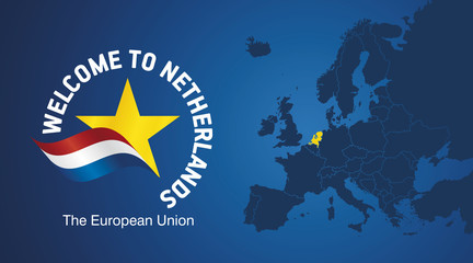 Obraz na płótnie Canvas Welcome to Netherlands EU map banner logo icon