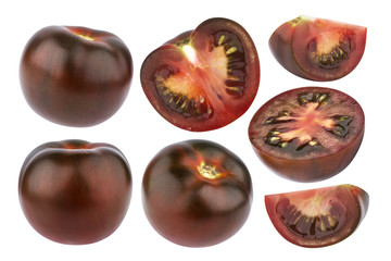 Black tomatoes isolated on white background. Collection