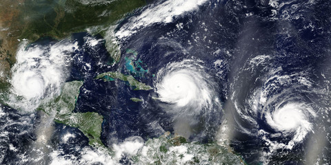 Overview of three hurricanes Irma, Jose and Katia in the Carribean Sea and the Atlantic Ocean - Elements of this image furnished by NASA