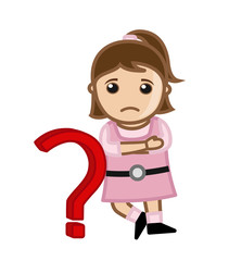 Confused Girl Standing with Question Mark