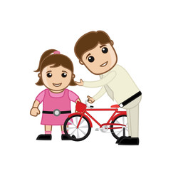 Man Presenting Cycle to His Daughter