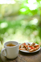 Breakfast in garden at morning time