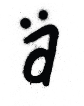 sprayed Scandinavian graffiti vowel font in black over white
