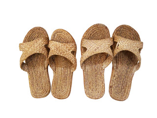 Brown wicker work shoe white background with clipping path