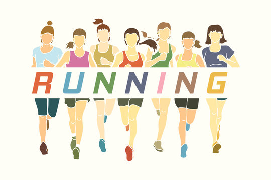 Marathon runners, Group of women running with text running graphic vector.