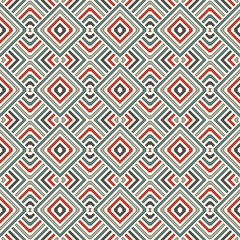 Wicker seamless pattern with geometric ornament. Pastel colors background with overlapping stripes. Fish scale motif.