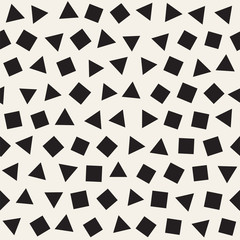 Seamless primitive jumble minimalism patterns. Randomly scattered geometric shapes. Abstract background design