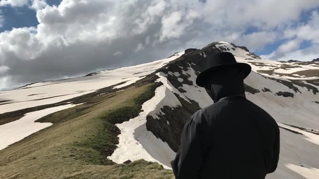 Tourist on Mount Aragats Armenia
