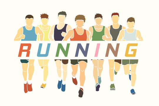 Marathon runners, Group of men running with text running graphic vector.