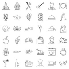Restaurant icons set, outline style