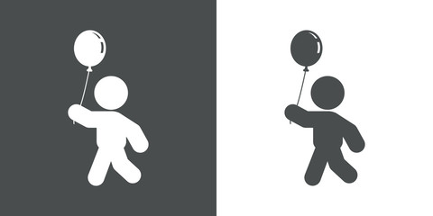 Icono plano niño con globo gris y blanco