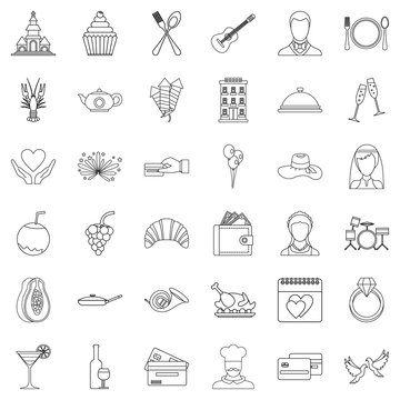 Restaurant icons set, outline style