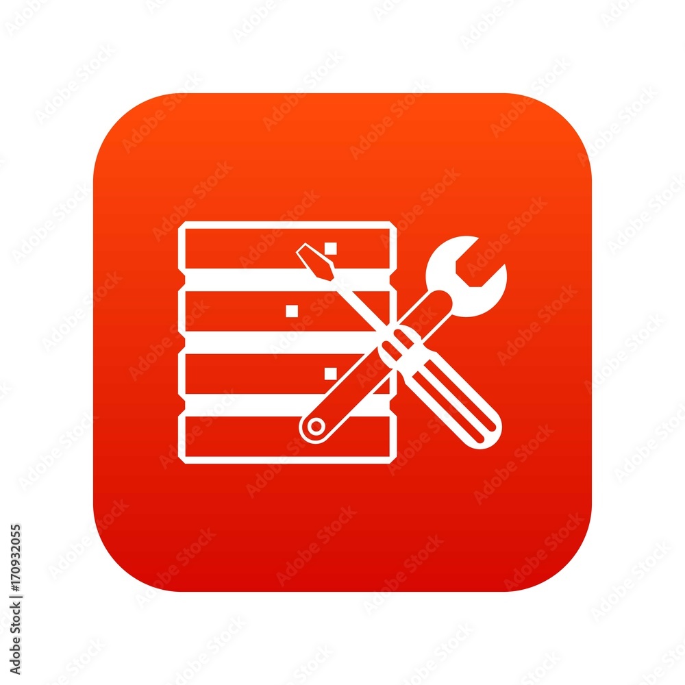 Poster database with screwdriverl and spanner icon digital red