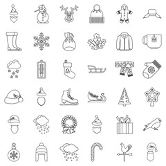 Fototapeta premium Snow icons set, outline style