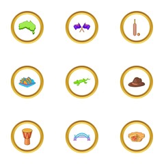 Australia icons set, cartoon style