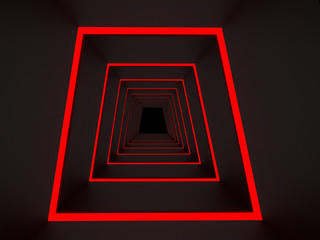 Abstract tunnel with illuminated light. Futuristic concept and empty space. 3d render