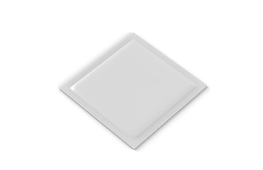 Blank Square Pouch Sachet Mock-Up For Shampoo, Wet Napkin, Sugar, Condom, Coffee, Medicine Powder, Candy. Mock Template On Isolated White Background, 3D Illustration