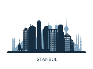Istanbul skyline, monochrome silhouette. Vector illustration.