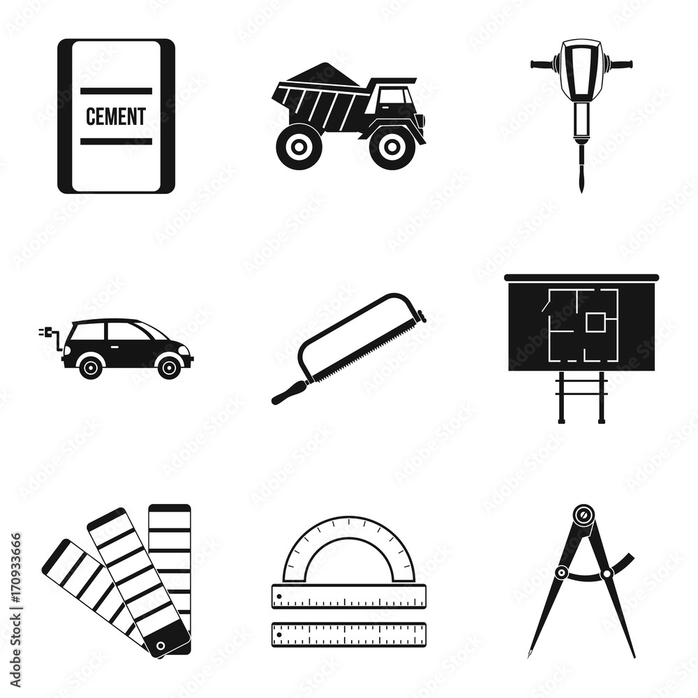 Poster computation icons set, simple style