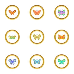 Butterfly icons set, cartoon style