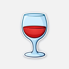 Vector illustration. A glass of red wine. Glass goblet of alcohol drink. Sticker in cartoon style with contour. Isolated on white background