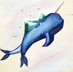 illustration. whale. unicorn. two tails - 170934076