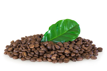 コーヒー豆とコーヒーの葉
