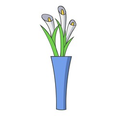Vase flowers icon, cartoon style