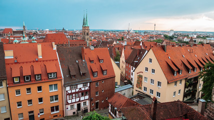 Obraz premium Roofs of Nuremberg, Sunset over Nuremberg, Bavaria, Germany, Western Europe