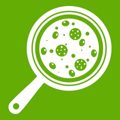 Pizza with ingredients on board icon green