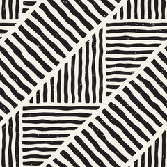 Hand drawn style ethnic seamless pattern. Abstract geometric lines background in black and white.