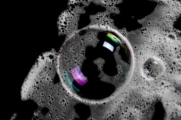 foam, bubble isolated on black, with clipping path texture and background 
