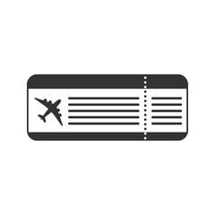 Black isolated ticket for the flight on white background. Icon of ticket of airplane.