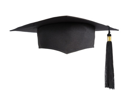 Graduation hat on white background