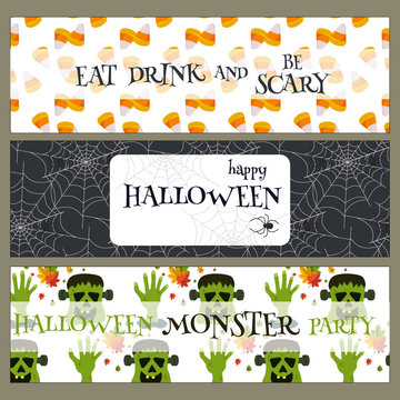 Halloween party banners pumpkin ghost holiday collection vector illustration.