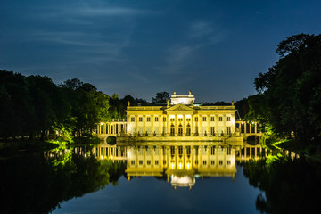 Royal Palace on the Water in Lazienki Park at night  in Warsaw, Poland