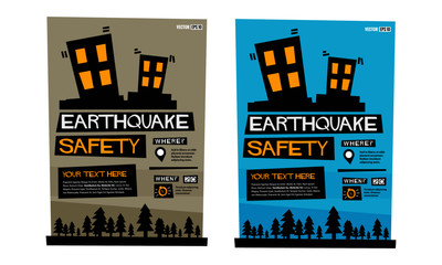 Earthquake Safety (Flat Style Vector Illustration Emergency Poster Design) With Where and When Detail Template 