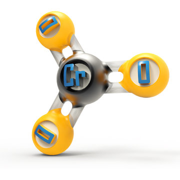 3d model of the chromium molecule isolated on white background. Chromium trioxide. CrO3. It is the acidic anhydride of chromic acid.