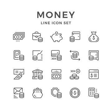 Set line icons of money