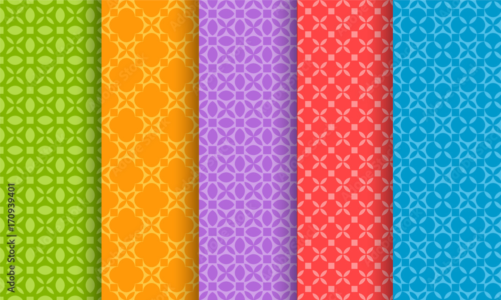 Sticker set of different bright seamless patterns