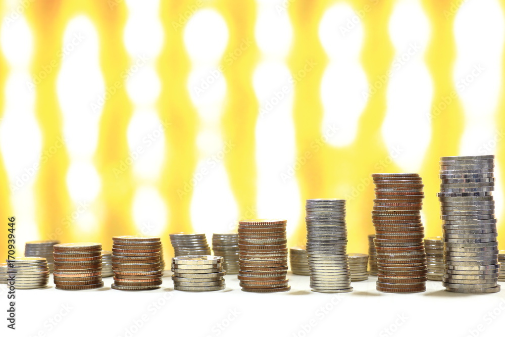 Poster coin stack in increasing graph pattern. business growth concept