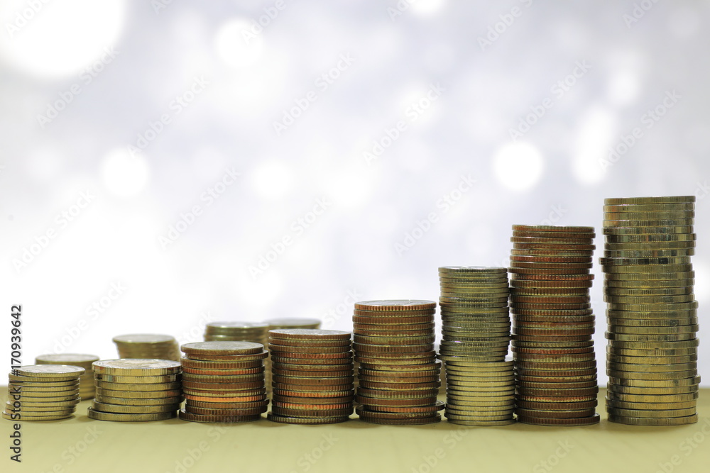 Poster coin stack in increasing graph pattern. business growth concept